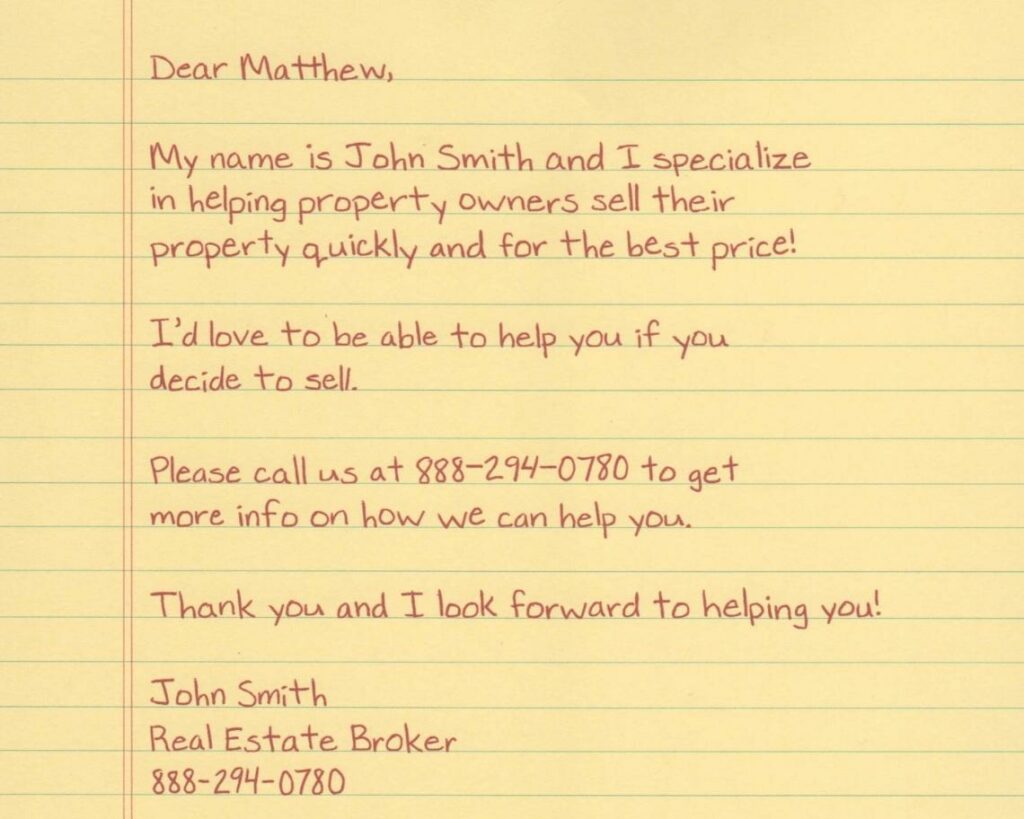 real estate handwritten letter